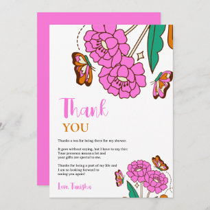 Butterflies Lovers Pink Floral Script Bridal Thank You Card