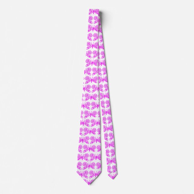 Butterflies - Magenta on White Neck Tie (Front)