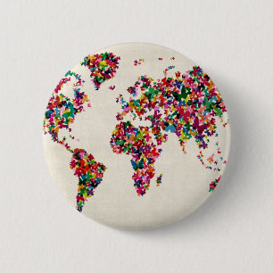 Butterflies Map of the World Map Pinback Button