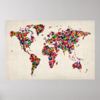 Butterflies Map of the World Map Poster