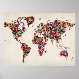 Butterflies Map of the World Map Poster
