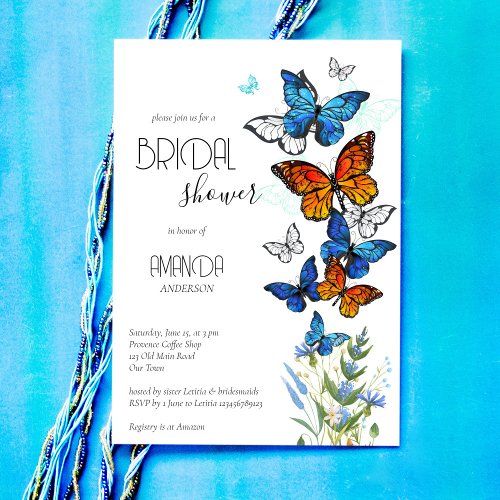 Butterflies meadow flowers bridal shower invite