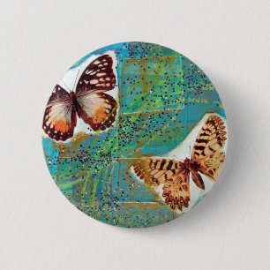 Butterflies Mixed Media Collage Button