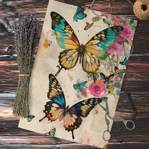 Butterflies Mixed Media Collage Ephemera Decoupage Tissue Paper