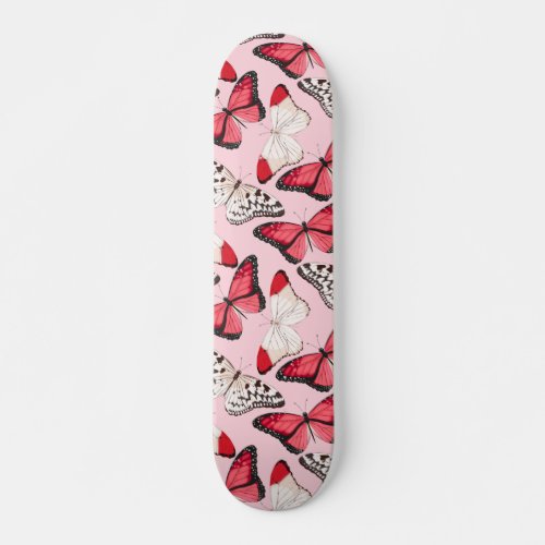 Butterflies Modern Nature Girly Pink Skateboard