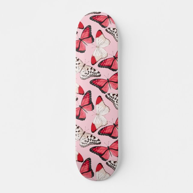 Butterflies Modern Nature Girly Pink Skateboard (Front)