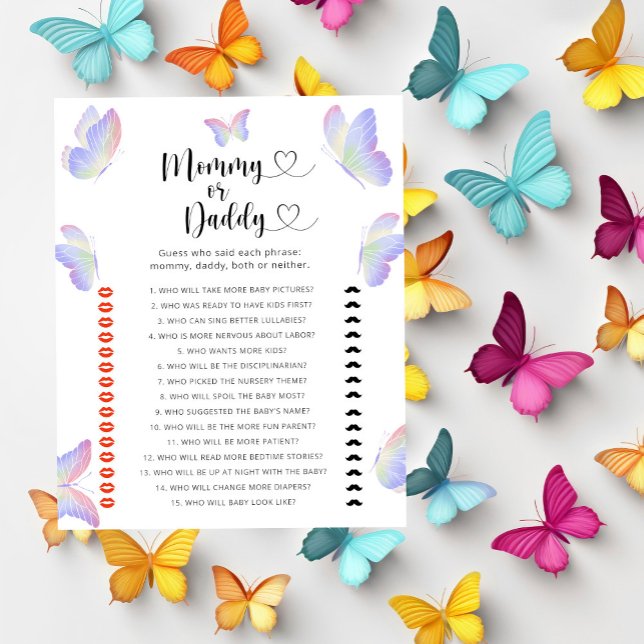 Butterflies - mommy or daddy baby shower game (Creator Uploaded)