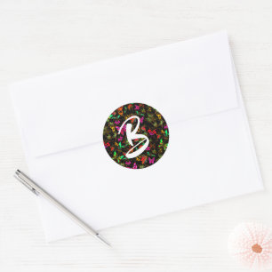 Butterflies monogram classic round sticker
