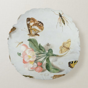 Butterflies, moths and other insects round pillow