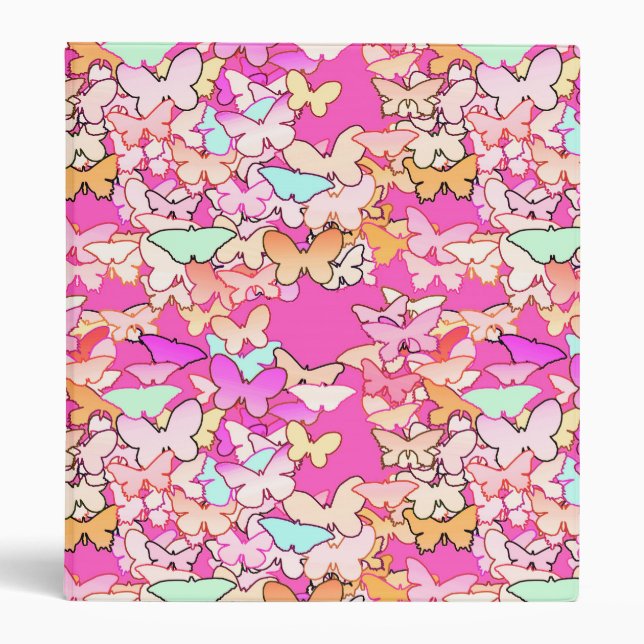 Butterflies, multi and deep pink 3 ring binder (Front)