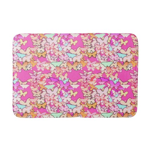 Butterflies multi and deep pink bath mat
