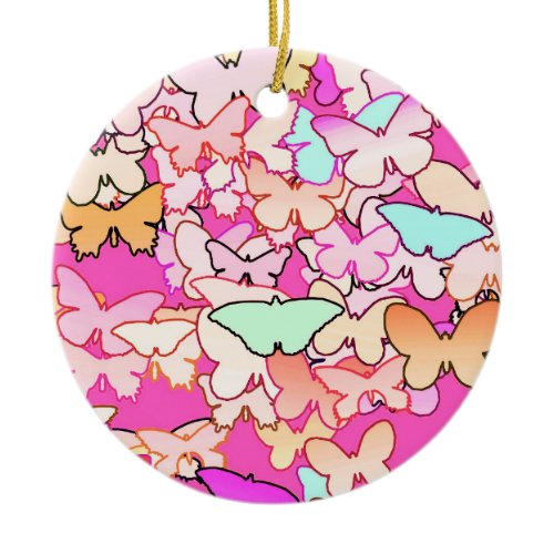 Butterflies, multi and deep pink ceramic ornament
