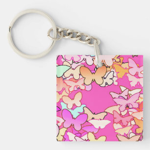 Butterflies, multi and deep pink keychain