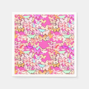Butterflies, multi and deep pink napkins
