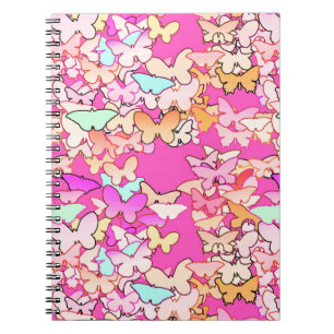 Butterflies, multi and deep pink notebook