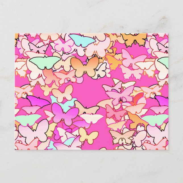 Butterflies, multi and deep pink postcard (Front)
