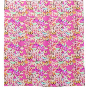 Butterflies, multi and deep pink shower curtain