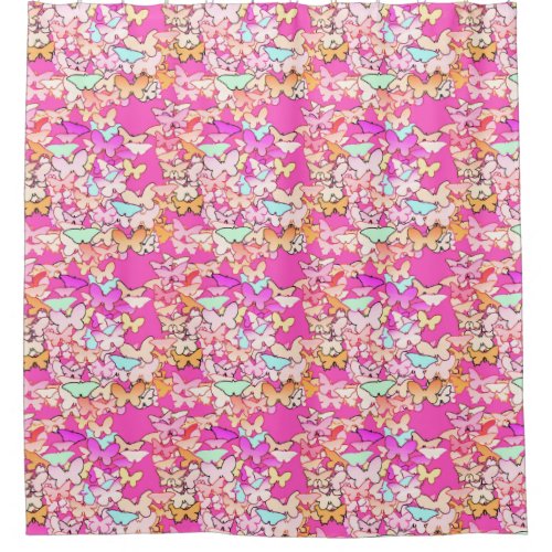 Butterflies multi and deep pink shower curtain