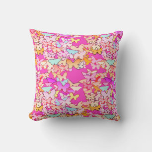 Butterflies, multi and deep pink throw pillow