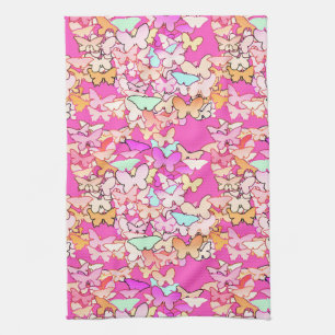 Butterflies, multi and deep pink towel