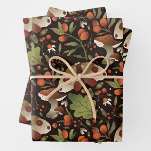 Butterflies, Mushrooms, Forest Plants and Berries Wrapping Paper Sheets