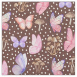 Butterflies &amp; Mushrooms on Brown Fabric