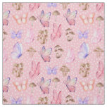 Butterflies &amp; Mushrooms on Bubblegum Pink Fabric