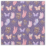 Butterflies &amp; Mushrooms on Dark Purple Fabric
