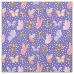 Butterflies &amp; Mushrooms on Iris Blue Fabric