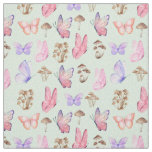 Butterflies &amp; Mushrooms on Light Green Fabric