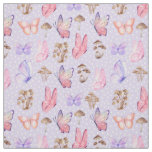 Butterflies &amp; Mushrooms on Light Purple Fabric