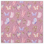 Butterflies &amp; Mushrooms on Purplish Pink Fabric