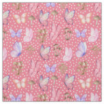 Butterflies &amp; Mushrooms on Rouge Pink Fabric