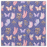 Butterflies &amp; Mushrooms on Royal Blue Fabric