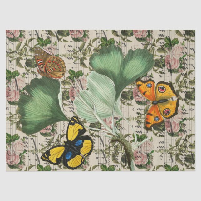 Butterflies, Music and Leaves Decoupage Tissue Paper (Front)