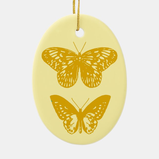 Butterflies Mustard Gold and Yellow  Ceramic Ornament (Back)
