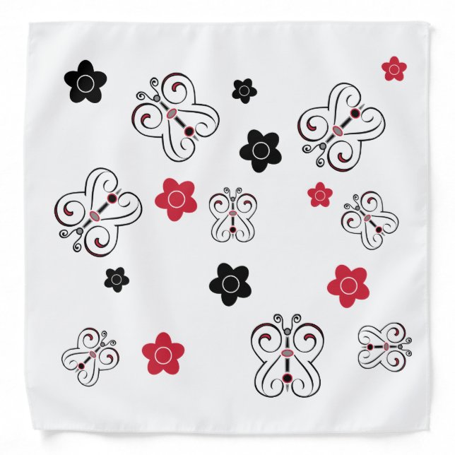 Butterflies n Posies - Red, Black Bandana (Front)