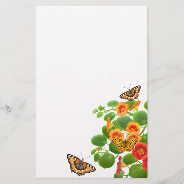 Butterflies & Nasturtium Flowers Stationery (Front)