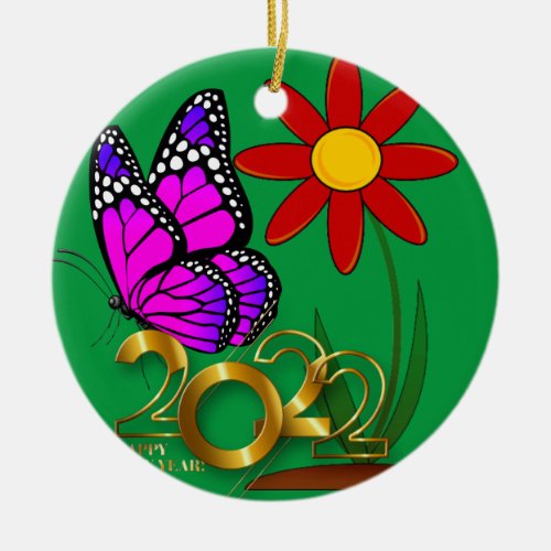 Butterflies New Year 2022 Christmas Triptych Ceramic Ornament