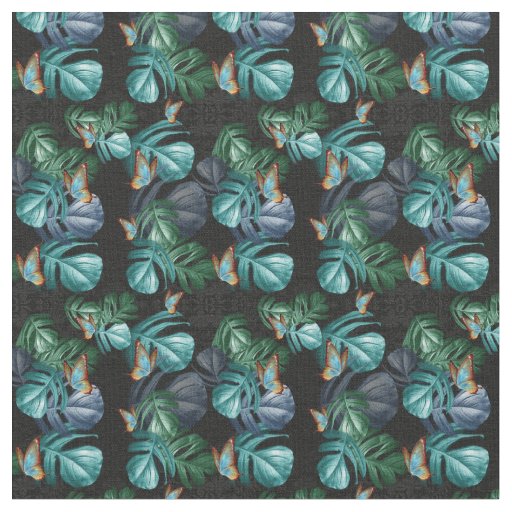 Butterflies of Paradise Tropical Splash in Blues, Fabric