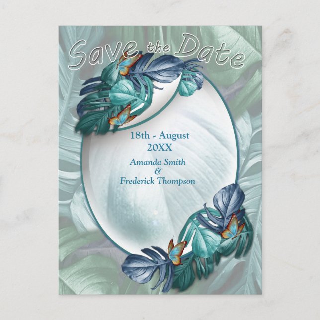 Butterflies of Paradise/Tropical Turquoise Splash Announcement Postcard (Front)