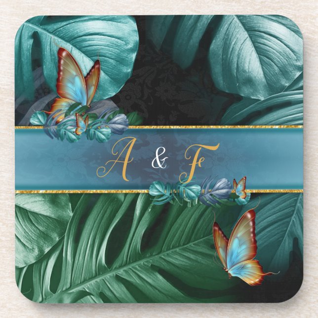 Butterflies of Paradise/Tropical Turquoise Splash Beverage Coaster (Front)
