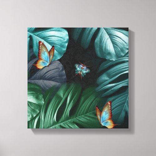 Butterflies of Paradise Tropical Turquoise Splash Canvas Print