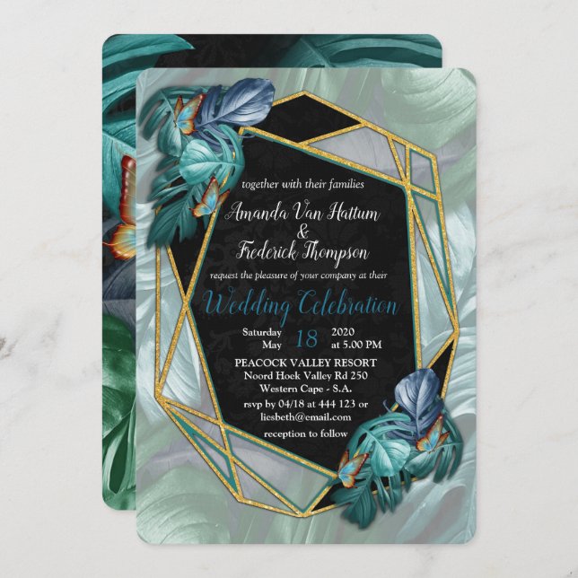 Butterflies of Paradise/Tropical Turquoise Splash Invitation (Front/Back)