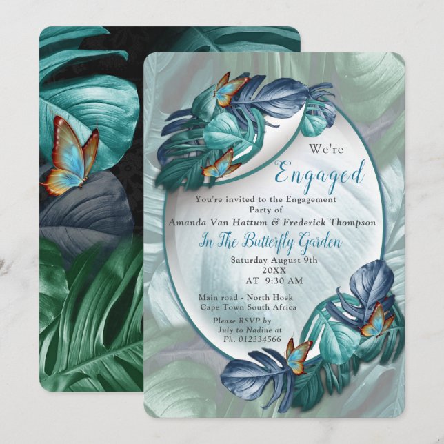 Butterflies of Paradise/Tropical Turquoise Splash Invitation (Front/Back)