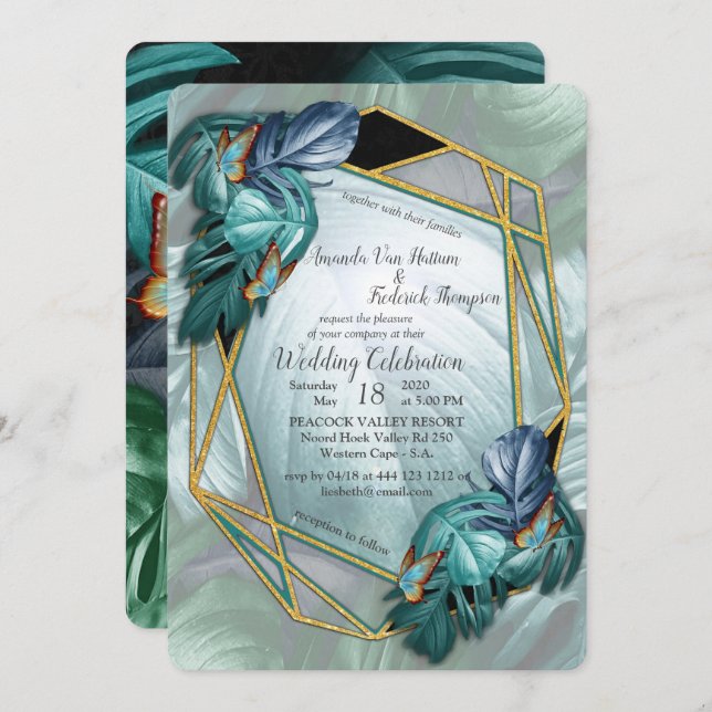 Butterflies of Paradise/Tropical Turquoise Splash Invitation (Front/Back)