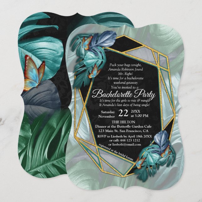 Butterflies of Paradise/Tropical Turquoise Splash Invitation (Front/Back)