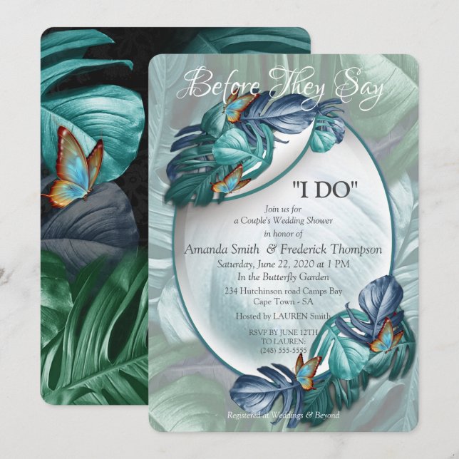 Butterflies of Paradise/Tropical Turquoise Splash Invitation (Front/Back)