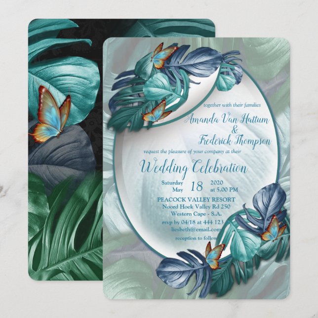 Butterflies of Paradise/Tropical Turquoise Splash Invitation (Front/Back)