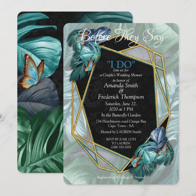 Butterflies of Paradise/Tropical Turquoise Splash Invitation (Front/Back)